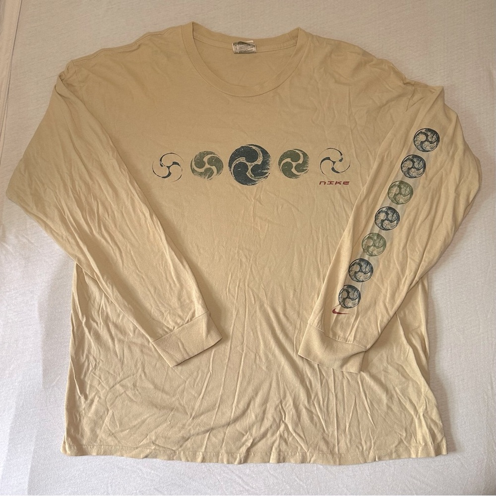 VINTAGE Nike Men’s Long Sleeve Shirt Beige Soccer Size XL Made in USA